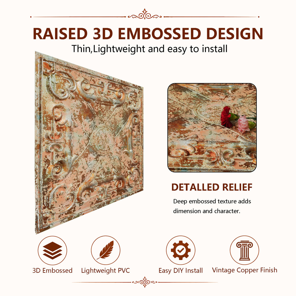 PAINTSDECOR PL22 Palazzo Clay PVC ceiling tile product detail