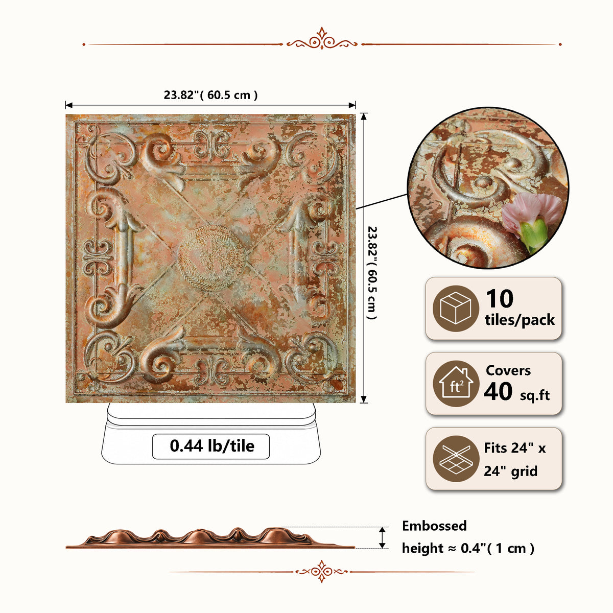 PAINTSDECOR PL22 Palazzo Clay PVC ceiling tile product detail