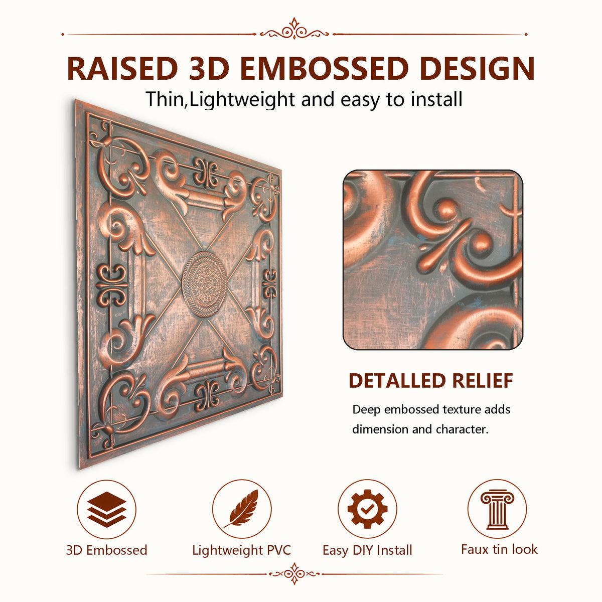 PAINTSDECOR PL22 Rustic copper PVC ceiling tile product detail