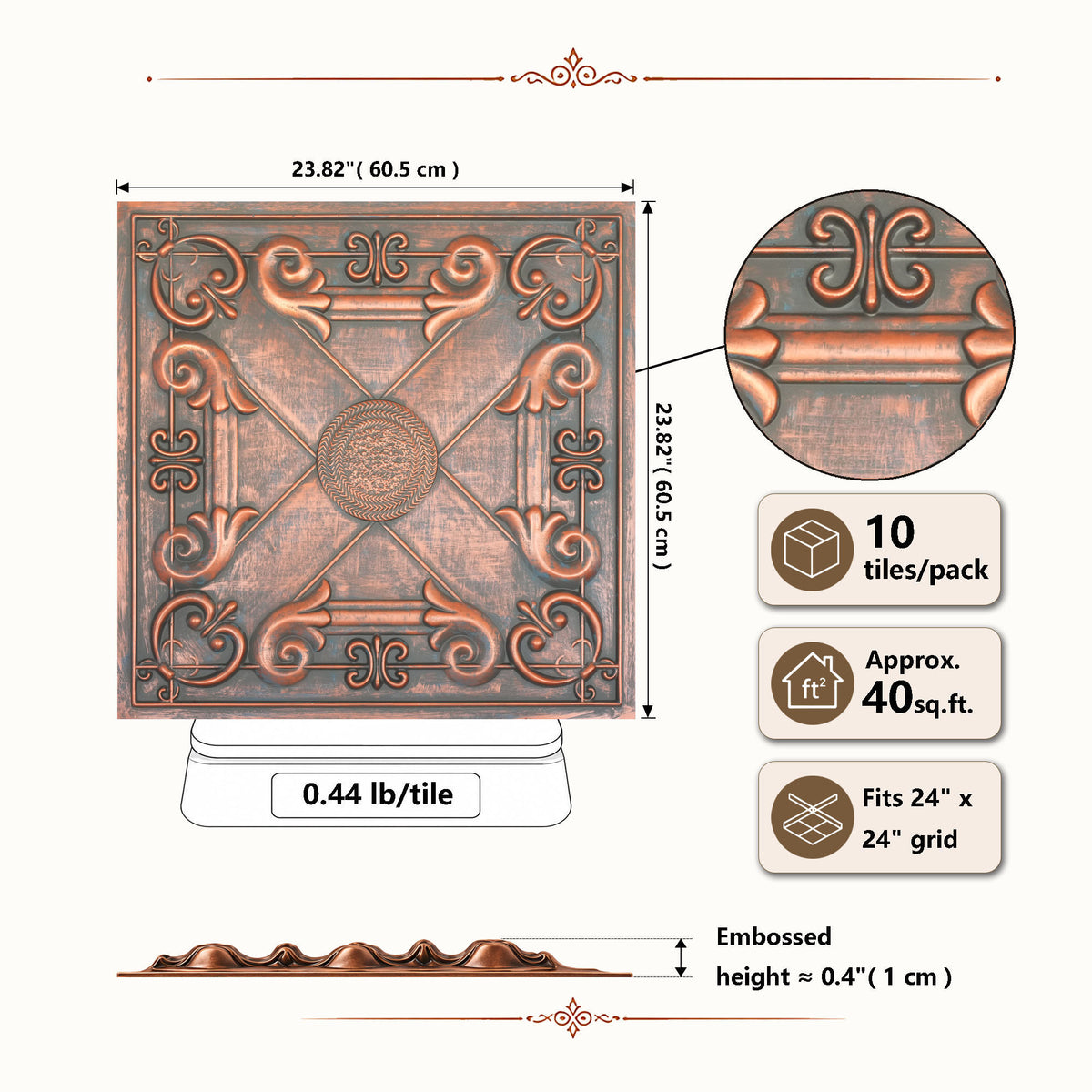 PAINTSDECOR PL22 Rustic copper PVC ceiling tile product detail