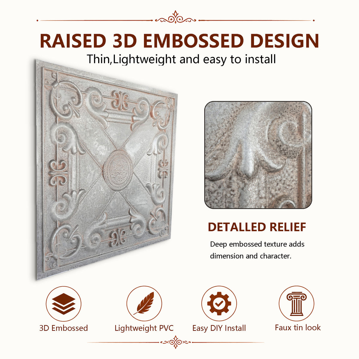 PAINTSDECOR PL22 Weathered Iron PVC ceiling tile product detail