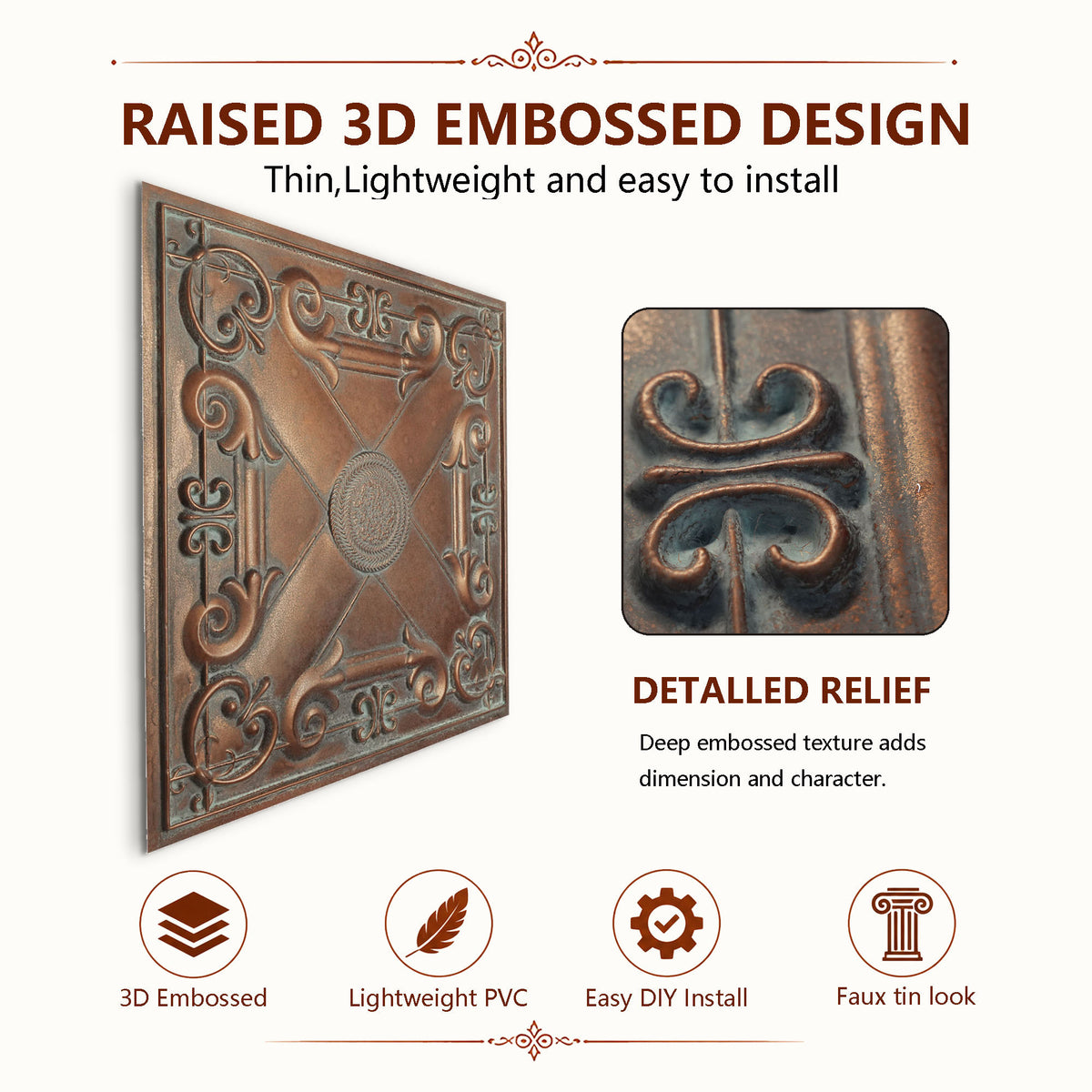 PAINTSDECOR PL22 Weathered copper PVC ceiling tile product detail