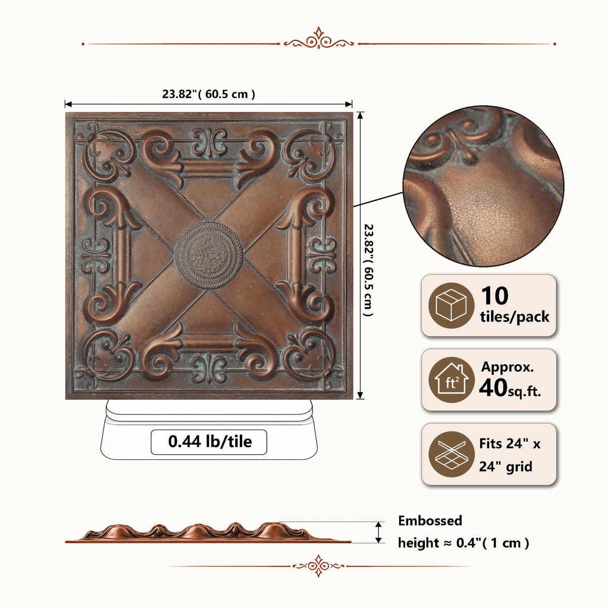 PAINTSDECOR PL22 Weathered copper PVC ceiling tile product detail