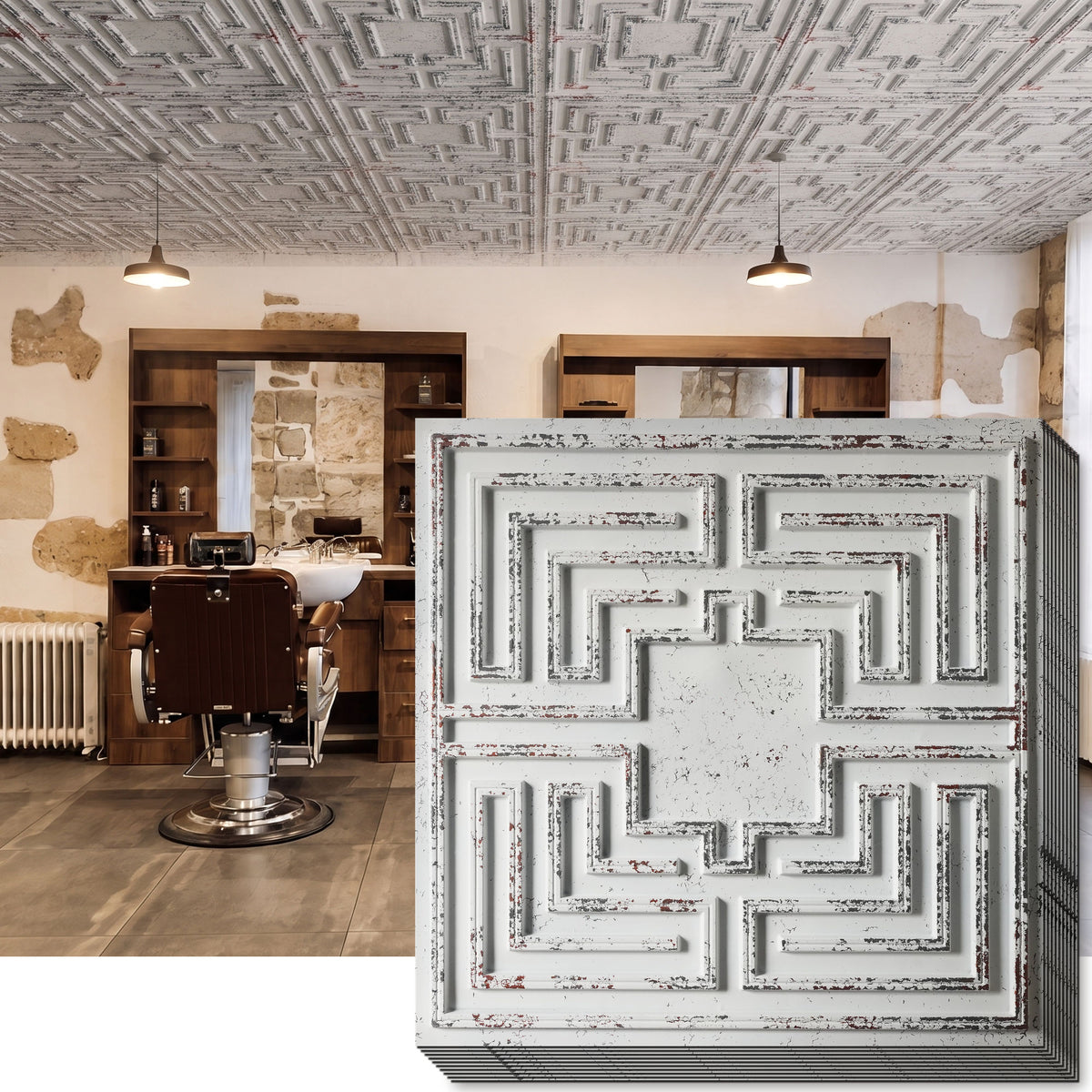 PAINTSDECOR PL25 distress crack white black PVC ceiling tile product detail