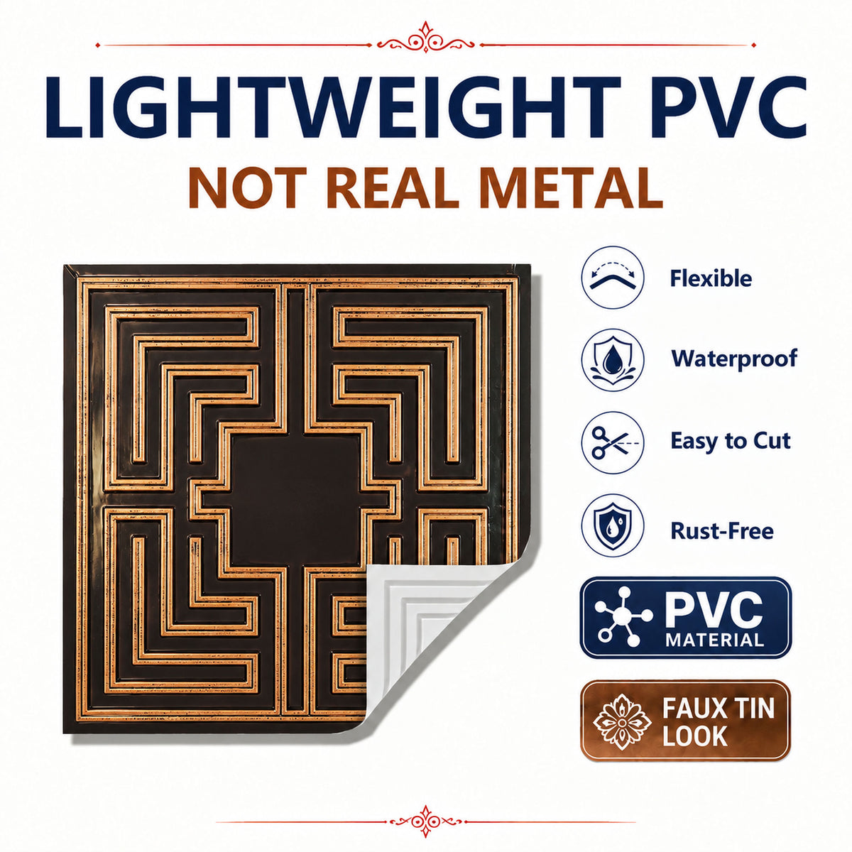 PAINTSDECOR PL25 Traditional copper PVC ceiling tile product detail