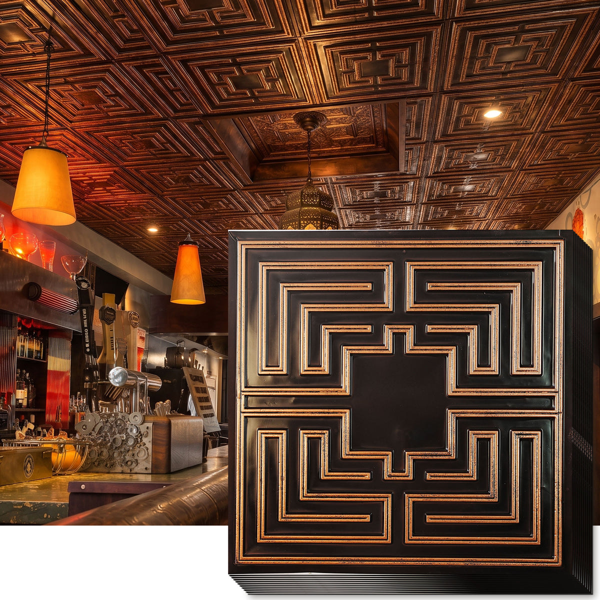 PAINTSDECOR PL25 Traditional copper PVC ceiling tile product detail