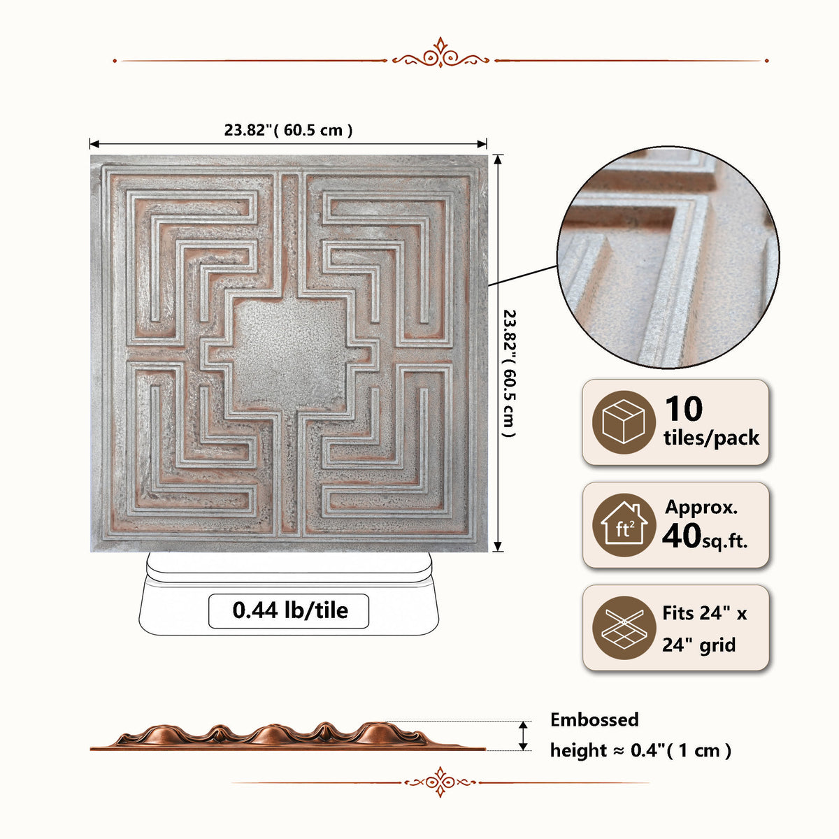 PAINTSDECOR PL25 Weathered Iron PVC ceiling tile product detail