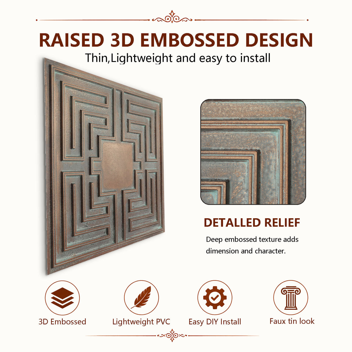 PAINTSDECOR PL25 Weathered copper PVC ceiling tile product detail
