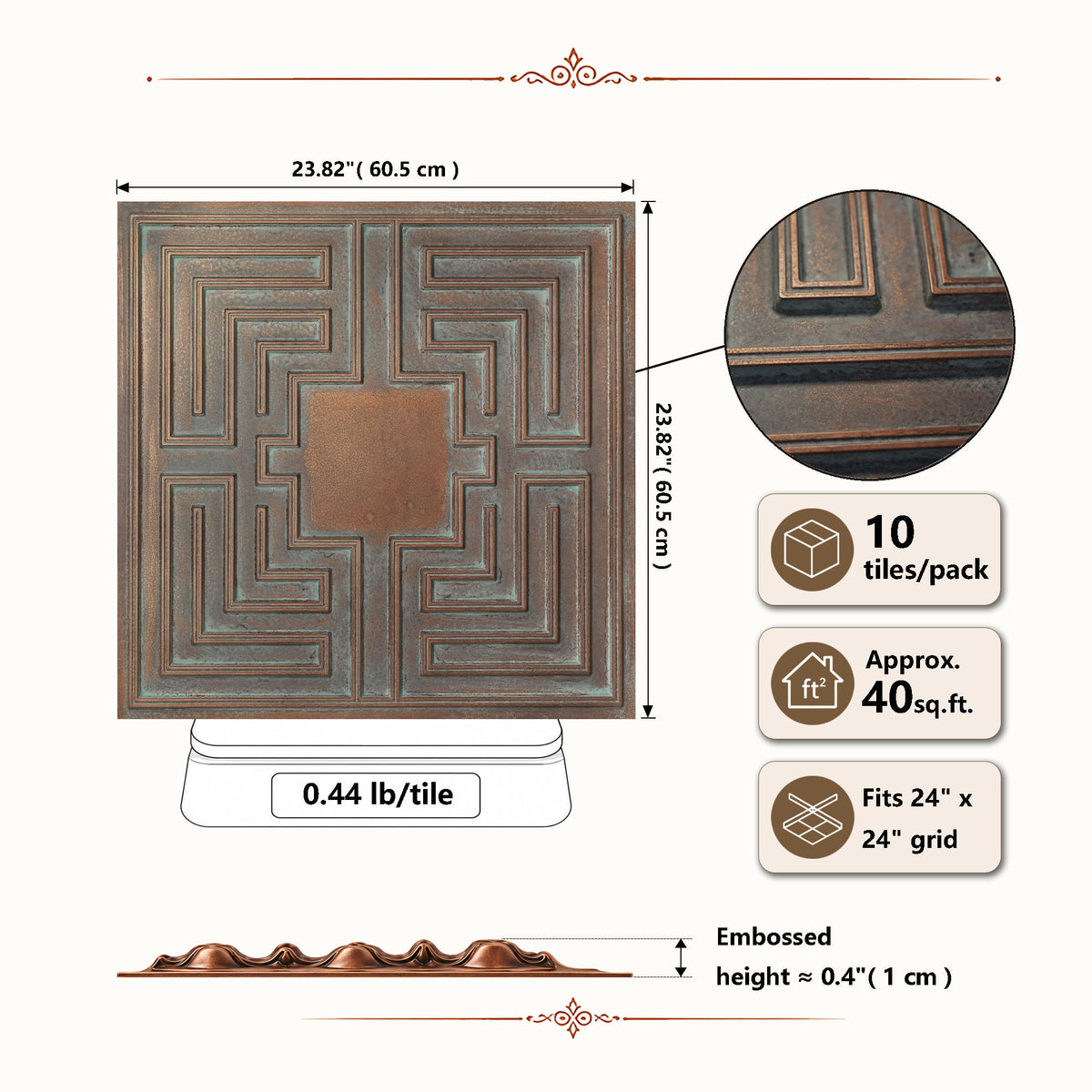 PAINTSDECOR PL25 Weathered copper PVC ceiling tile product detail