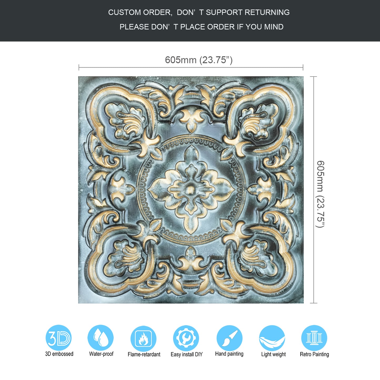 10tiles/lot Faux Tin 3D Ceiling Tiles for Trendy Bars, Coffee Stores and Urban Restaurants PL30