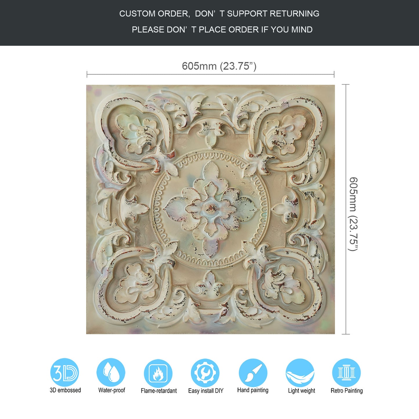 10tiles/lot Vintage Antique Ceiling Tiles for Heritage Hotels, Inns and Classic Restaurants PL30