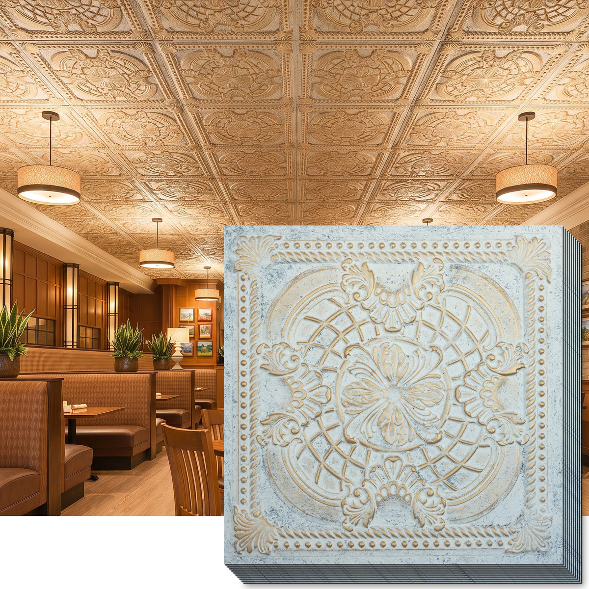 PAINTSDECOR PL31 Aged white gold ceiling tile product image