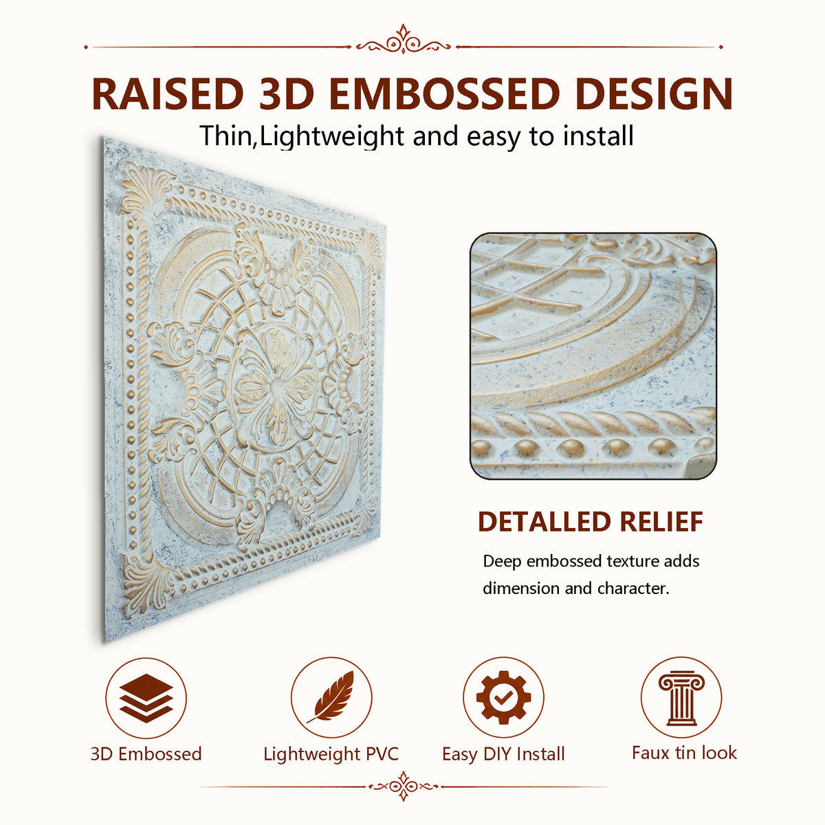 PAINTSDECOR PL31 Aged white gold ceiling tile product image