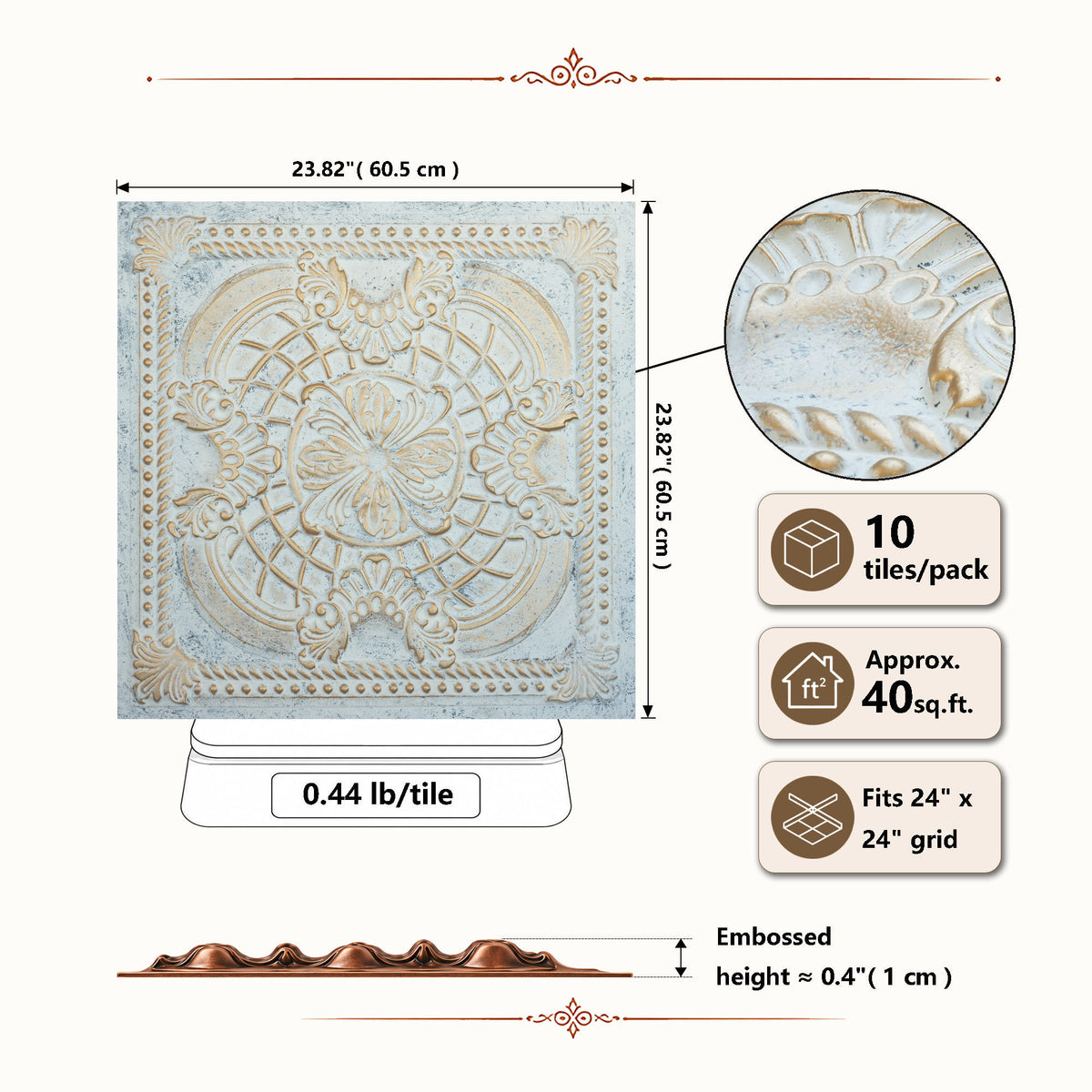 PAINTSDECOR PL31 Aged white gold ceiling tile product image