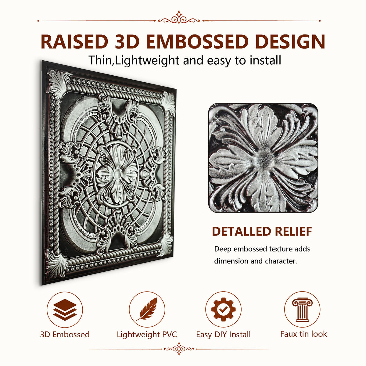 PAINTSDECOR PL31 Traditional silver ceiling tile product image