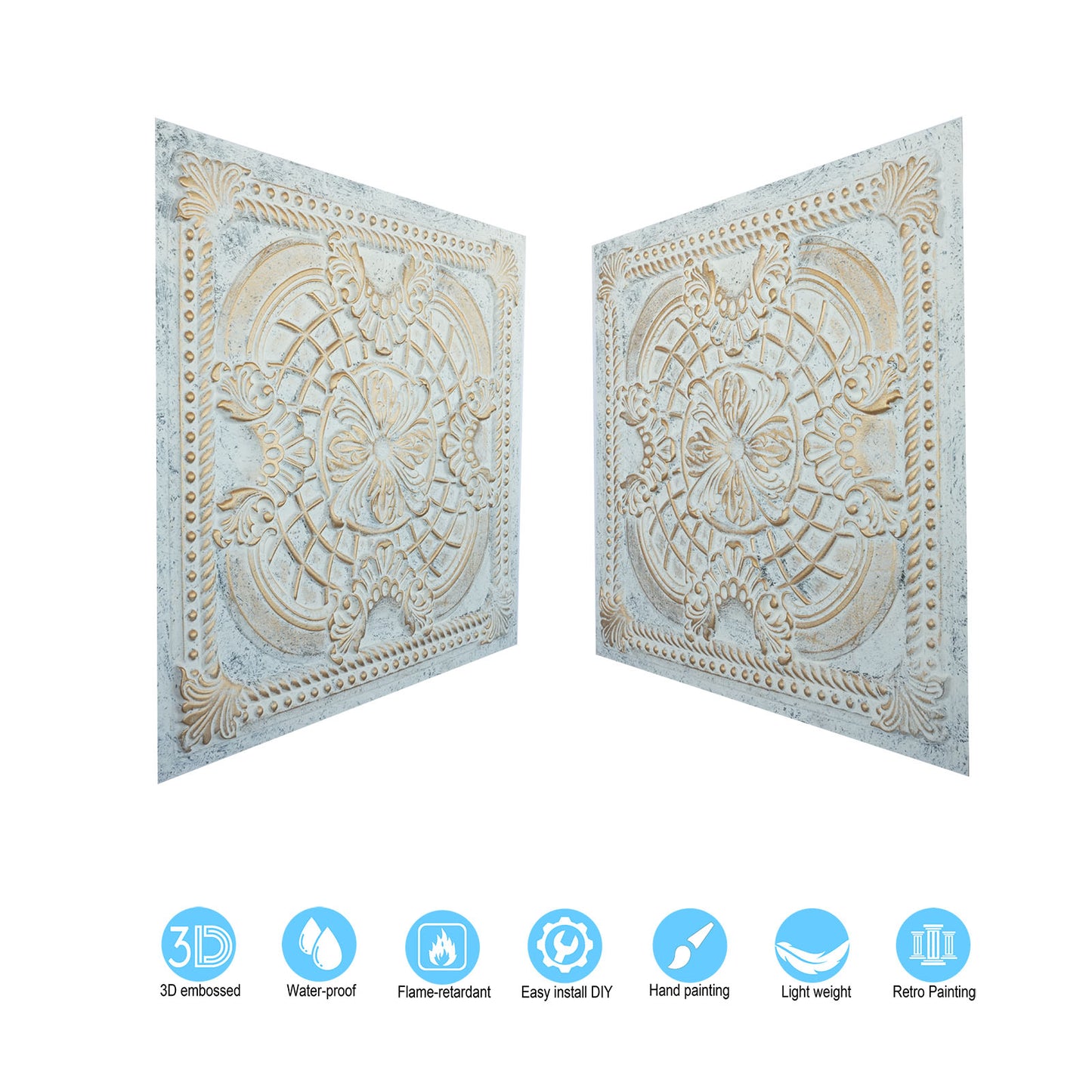 10tiles/lot Distressed Faux Tin Ceiling Tiles for Industrial Cafés, Craft Workshops and Retro Interiors PL31