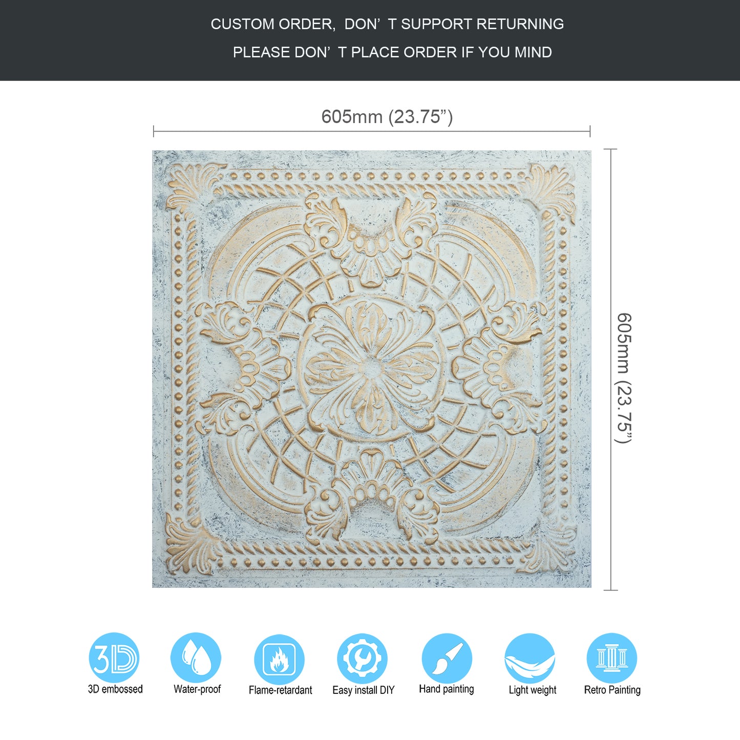 10tiles/lot Distressed Faux Tin Ceiling Tiles for Industrial Cafés, Craft Workshops and Retro Interiors PL31