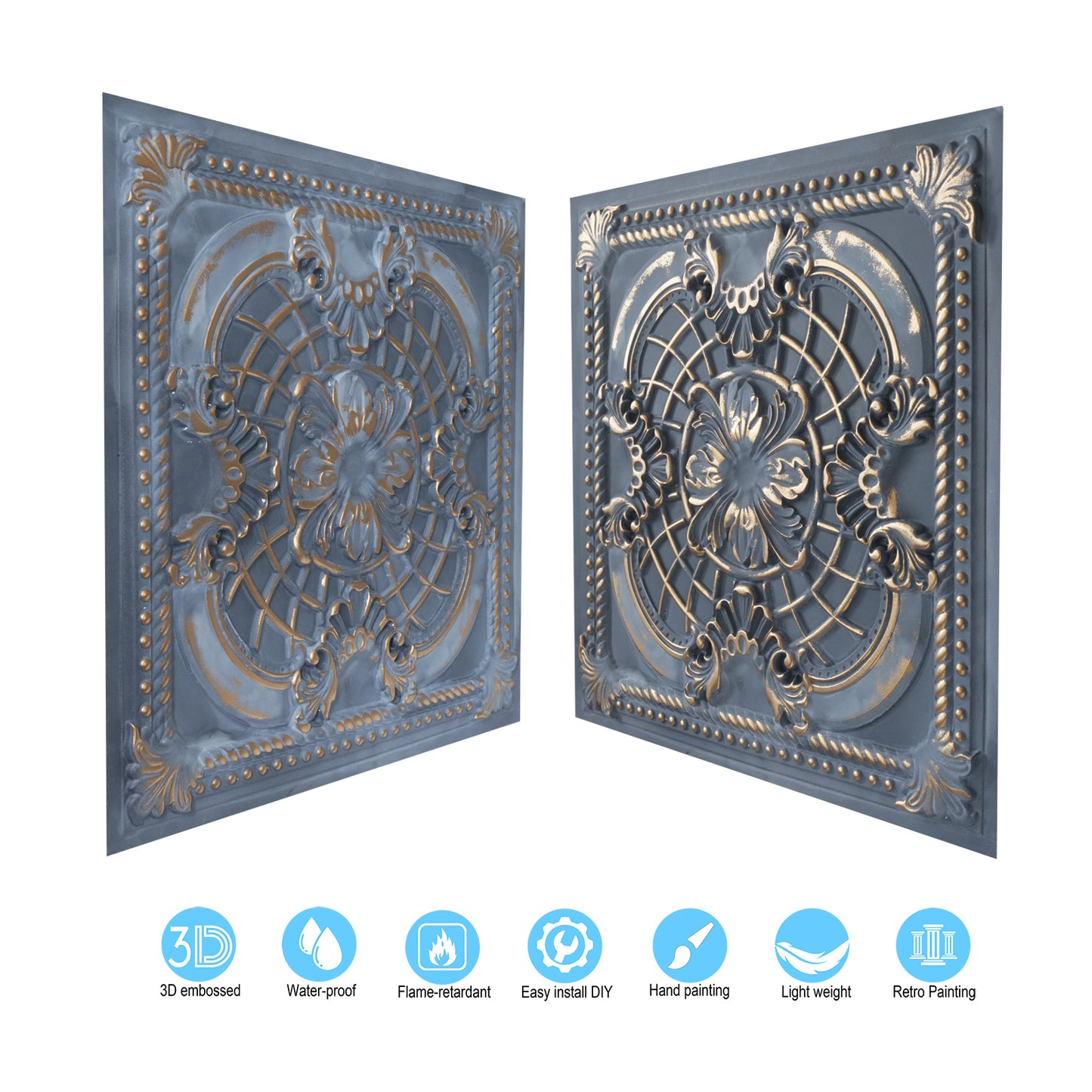 10tiles/lot DIY Faux Metal Ceiling Tile Panels for Café Bars, Studios and Artistic Interiors PL31