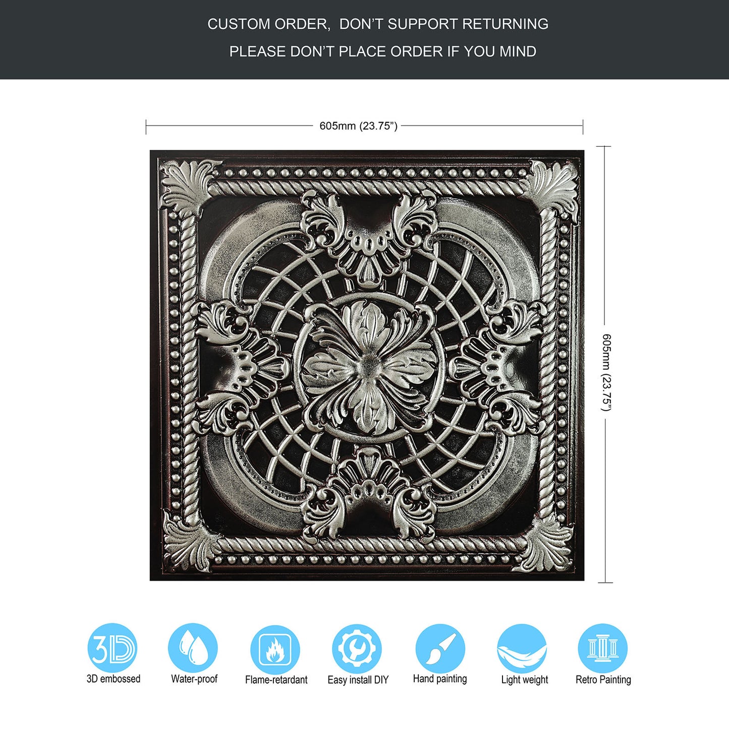 10tiles/lot Pressed Faux Tin Ceiling Tiles for Heritage Bars, Vintage Restaurants and Boutique Hotels PL31