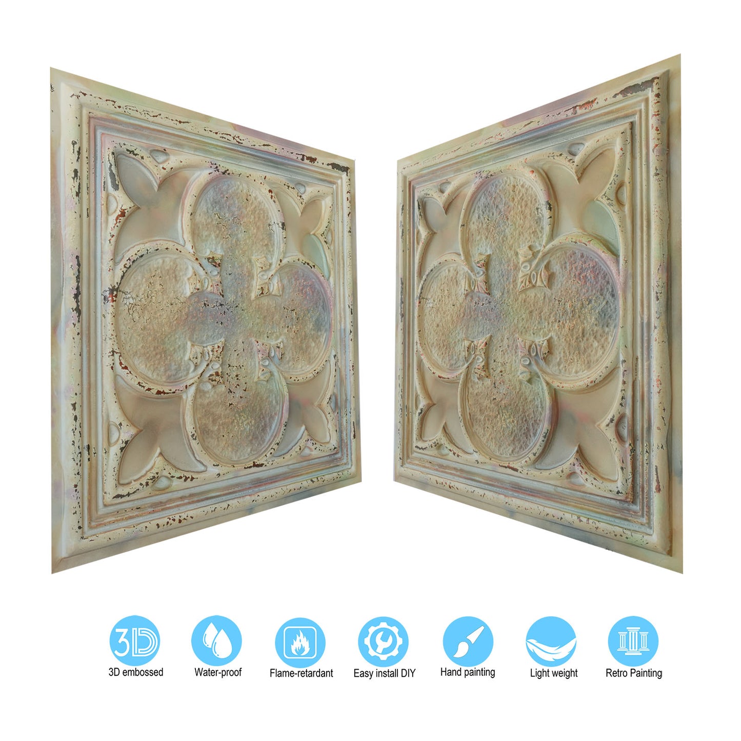 10tiles/lot Textured PVC Ceiling Tiles for Light-Luxury Restaurants, Salons and Beauty Studios PL35