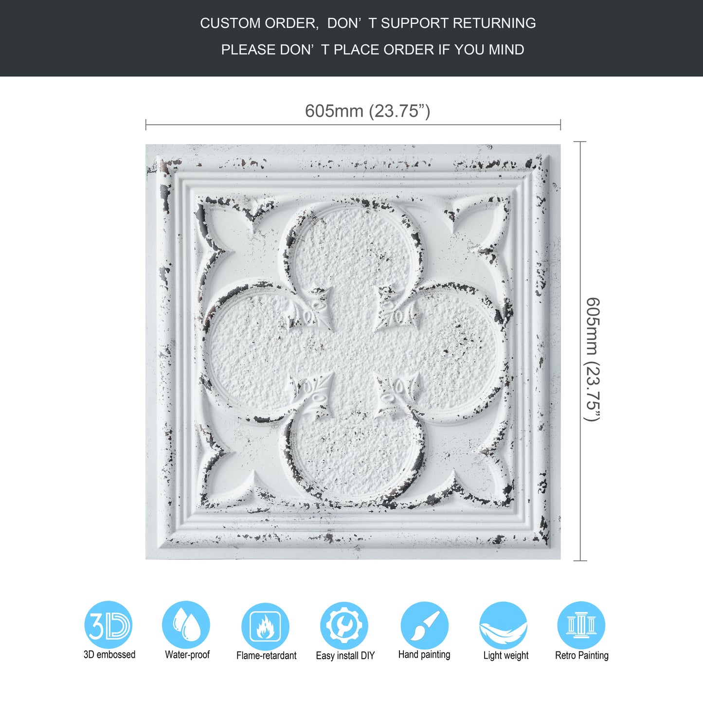 10tiles/lot Glue-Up Ceiling Tiles for Kitchen Renovations, Coffee Shops and Light-Luxury Spaces PL35