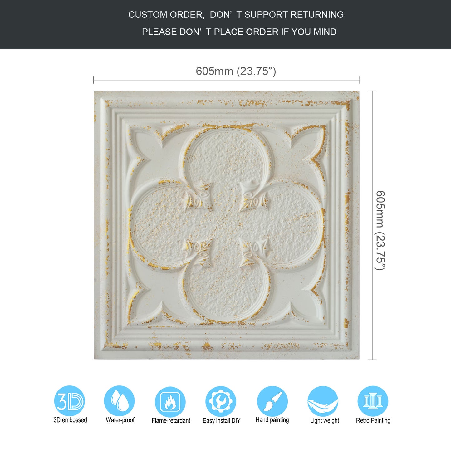 10tiles/lot Glue-Up Ceiling Tiles for Kitchen Renovations, Coffee Shops and Light-Luxury Spaces PL35