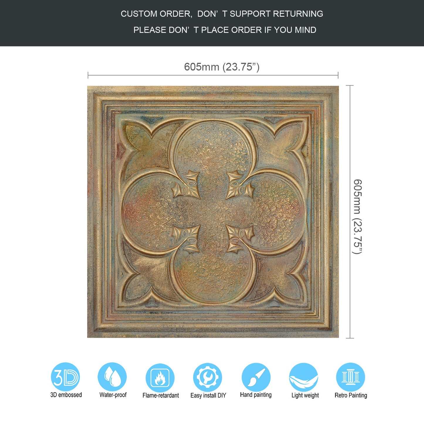 10tiles/lot Textured PVC Ceiling Tiles for Light-Luxury Restaurants, Salons and Beauty Studios PL35