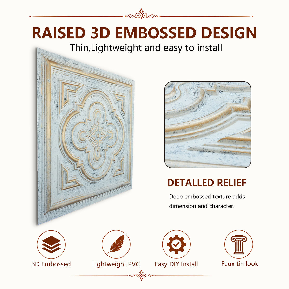 PAINTSDECOR PL36 Aged white gold ceiling tiles