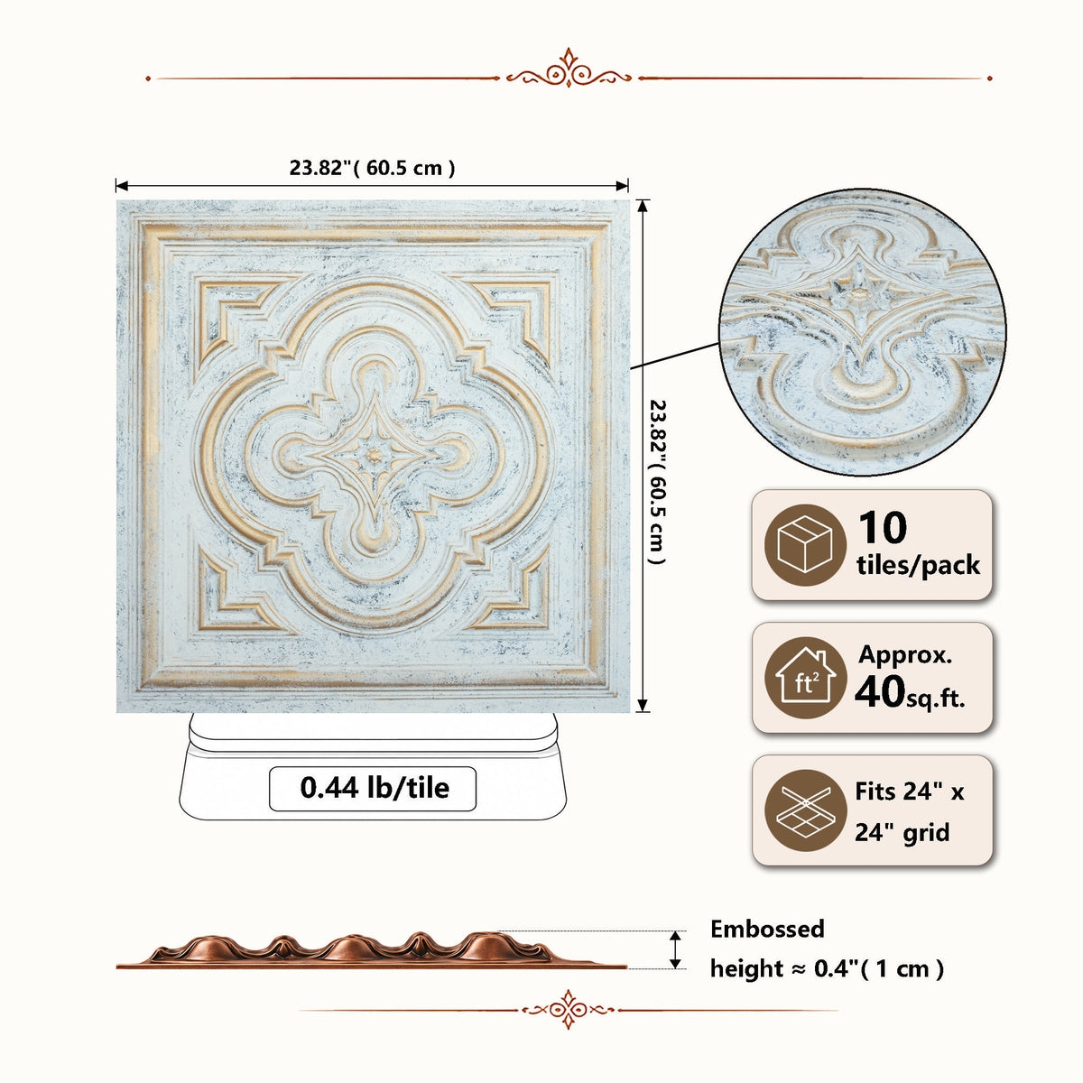 PAINTSDECOR PL36 Aged white gold ceiling tiles