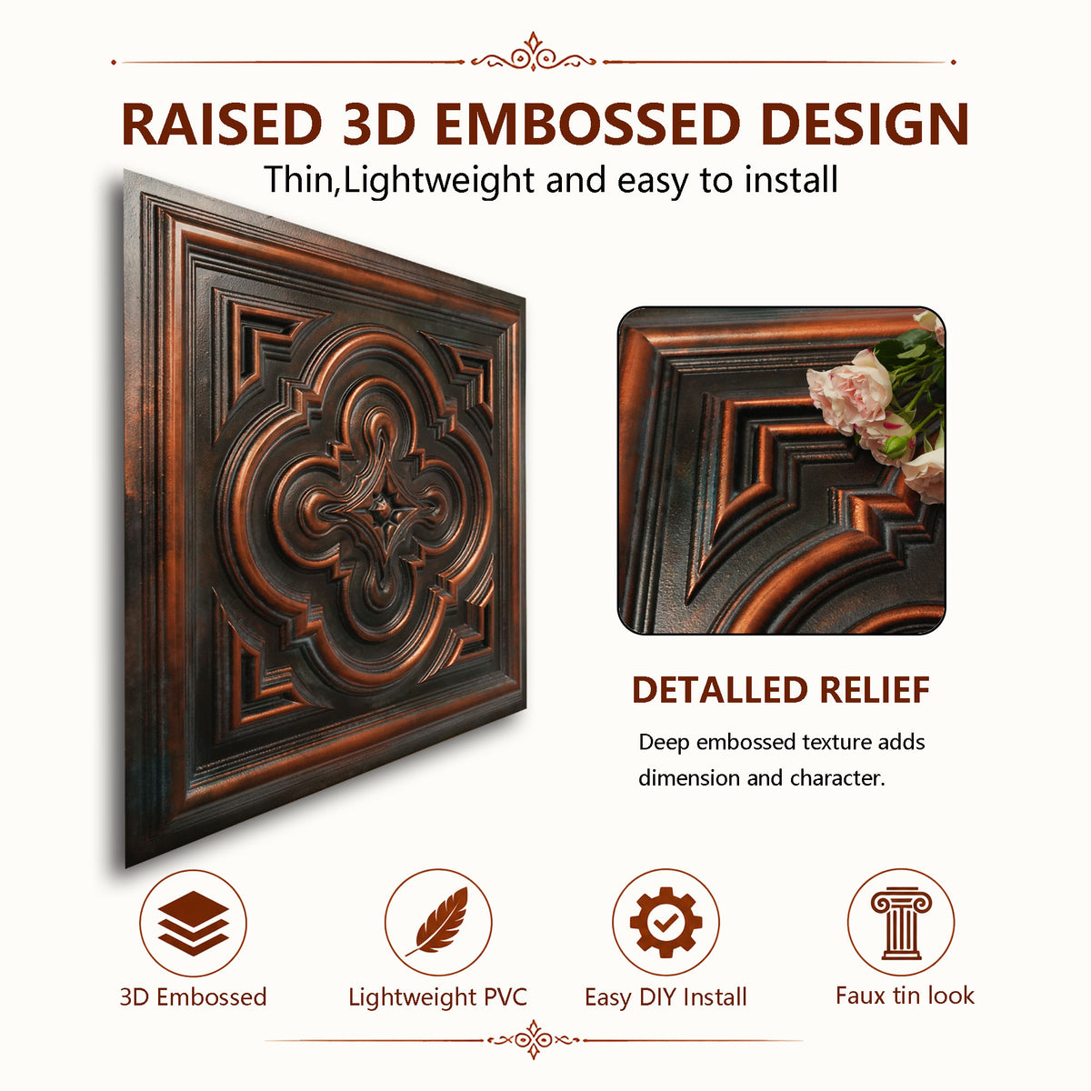 PAINTSDECOR PL36 Blackened Copper ceiling tiles