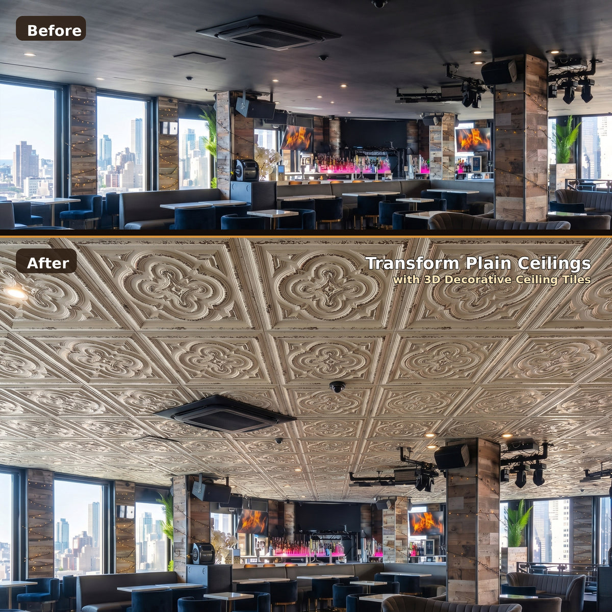 PAINTSDECOR PL36 Distress crack white black ceiling tiles