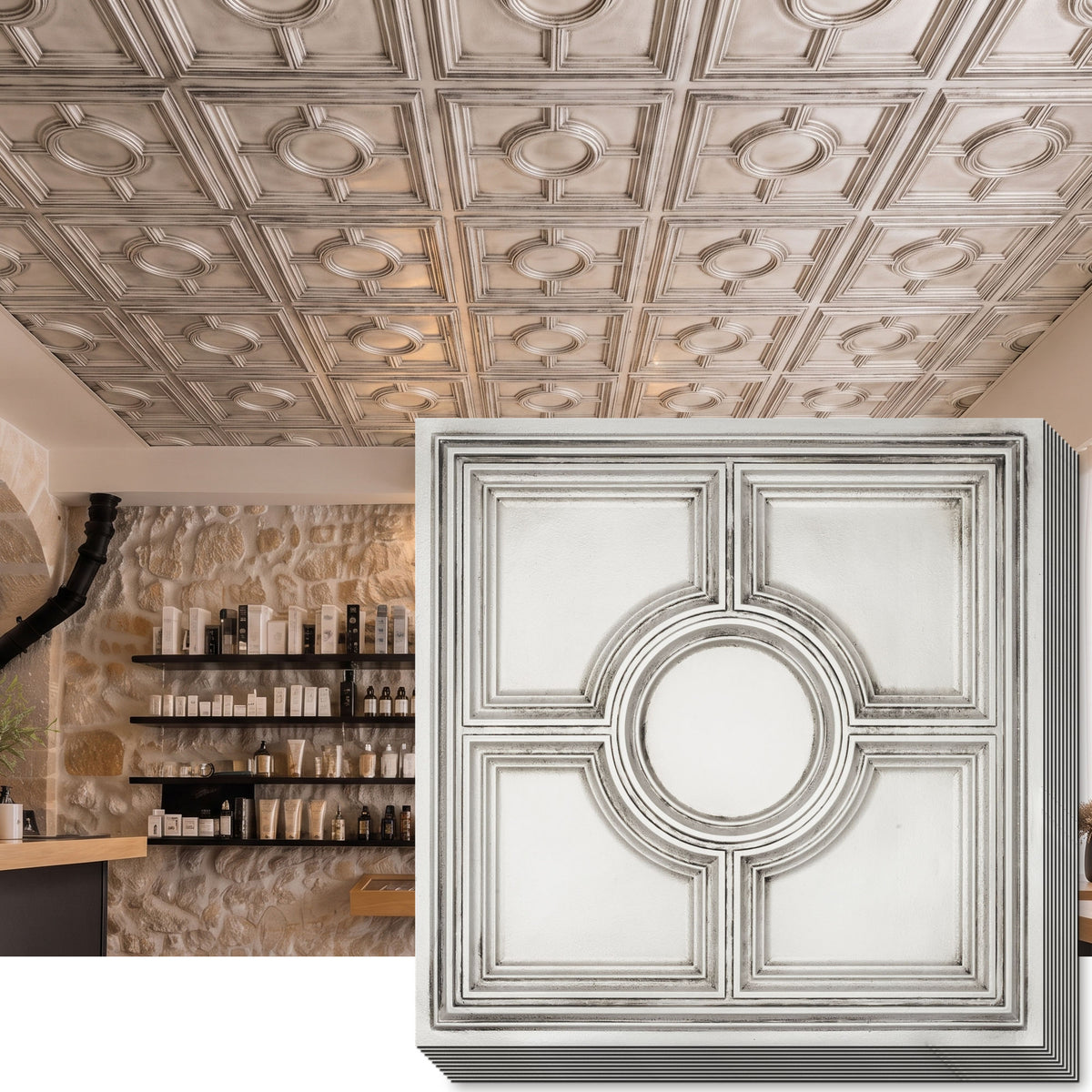 PAINTSDECOR PL37 Aged white ceiling tiles