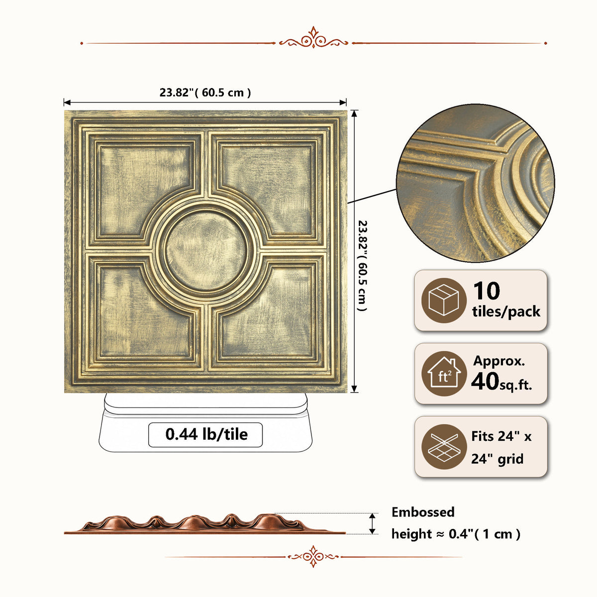 PAINTSDECOR PL37 Ancient gold ceiling tiles