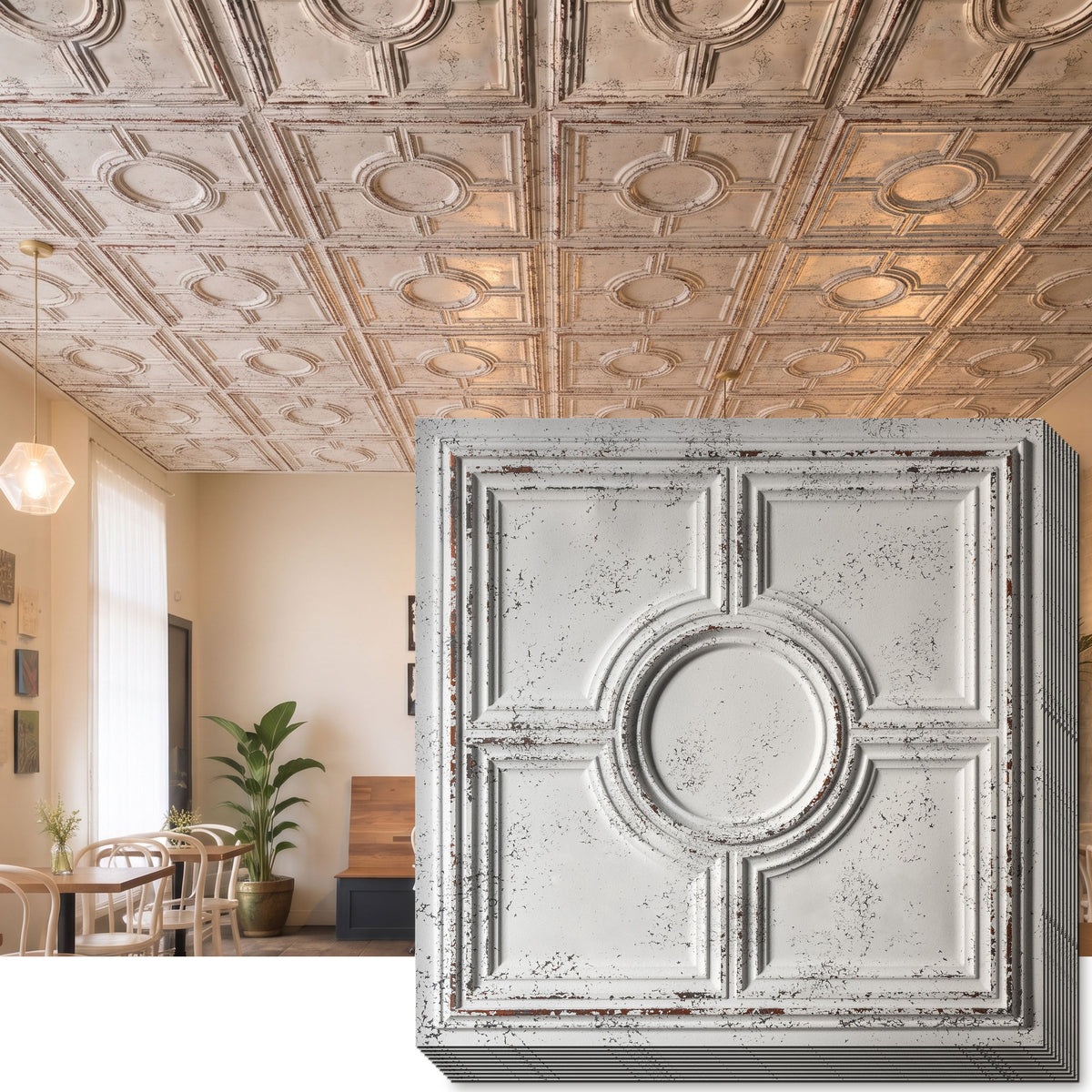 PAINTSDECOR PL37 Distress crack white black ceiling tiles