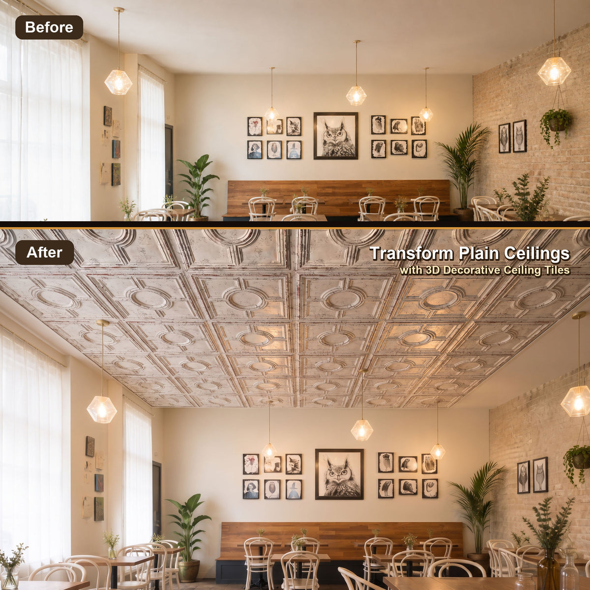 PAINTSDECOR PL37 Distress crack white black ceiling tiles