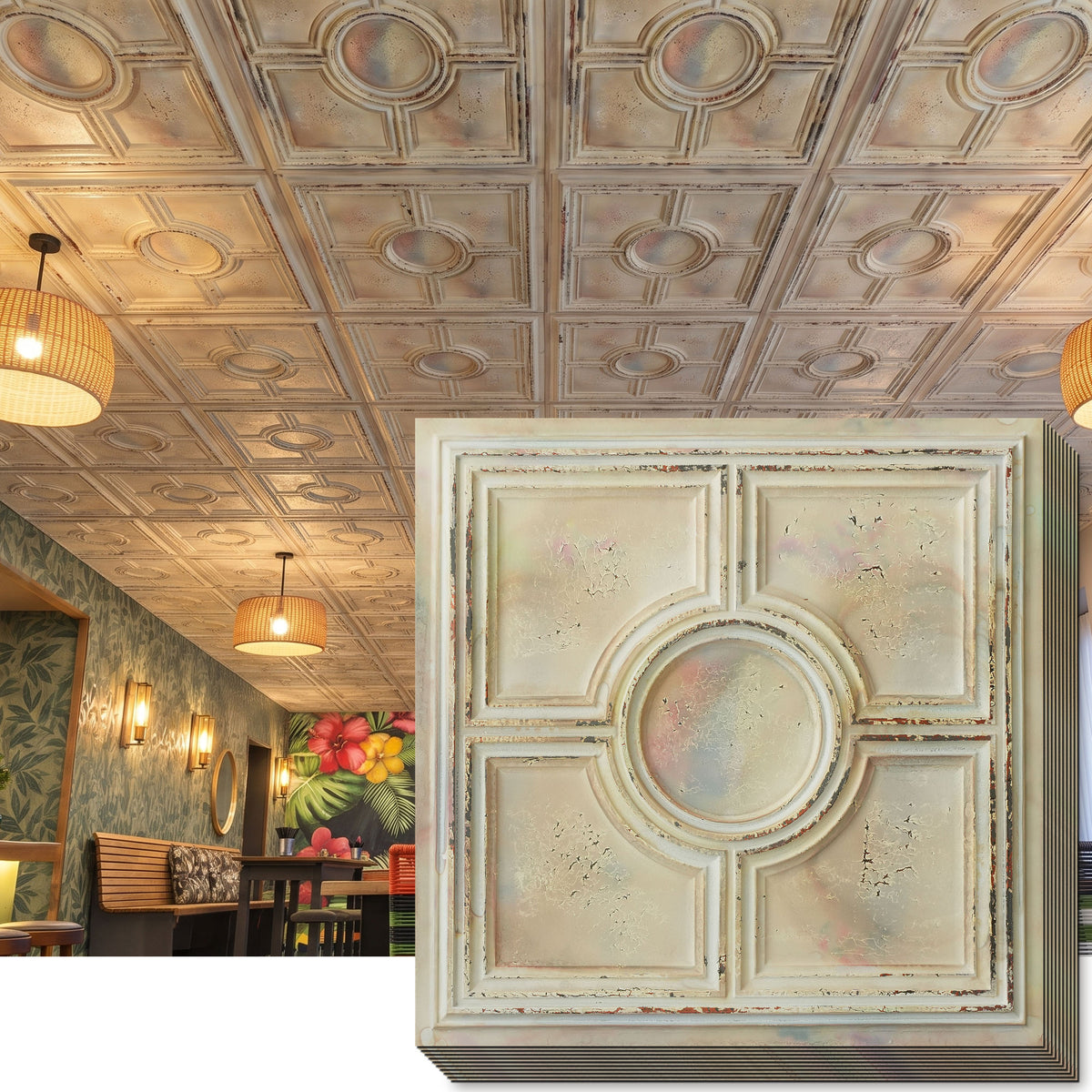 PAINTSDECOR PL37 Distress crack multicolor white ceiling tiles