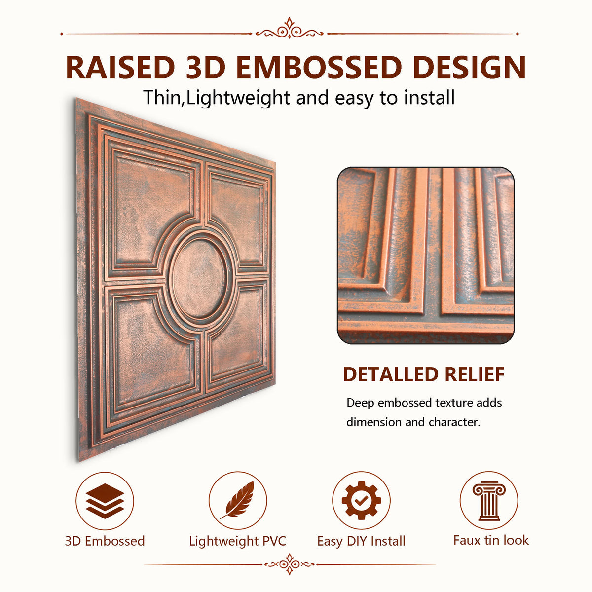 PAINTSDECOR PL37 Rustic copper ceiling tiles