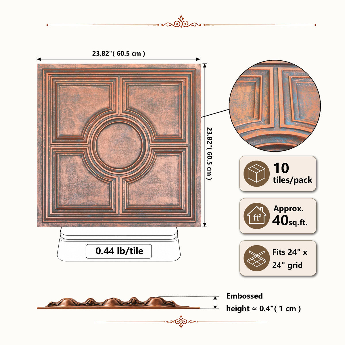 PAINTSDECOR PL37 Rustic copper ceiling tiles