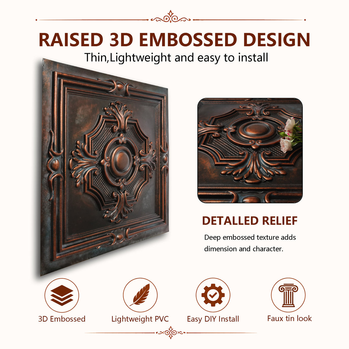 PAINTSDECOR PL38 Blackened Copper ceiling tiles
