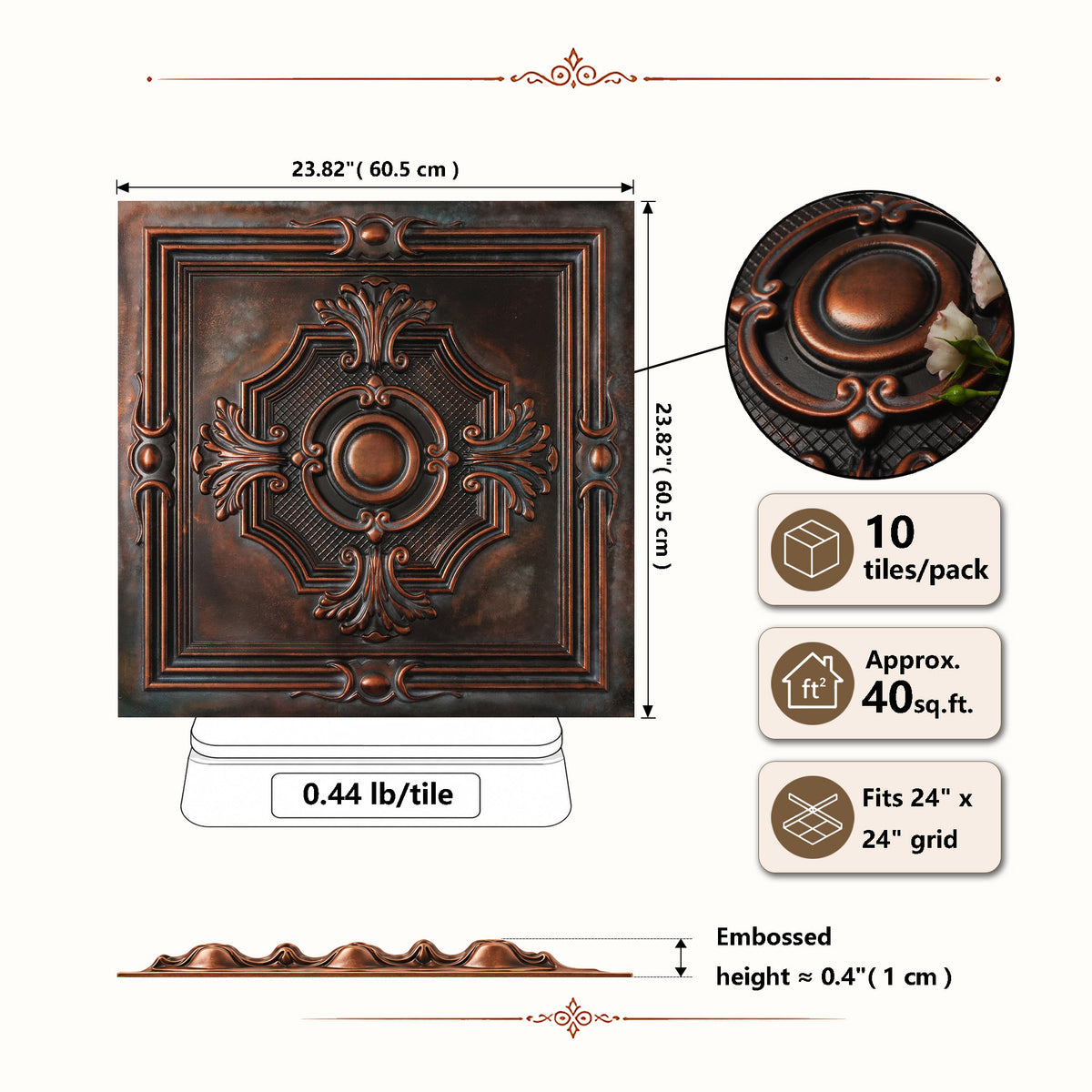 PAINTSDECOR PL38 Blackened Copper ceiling tiles