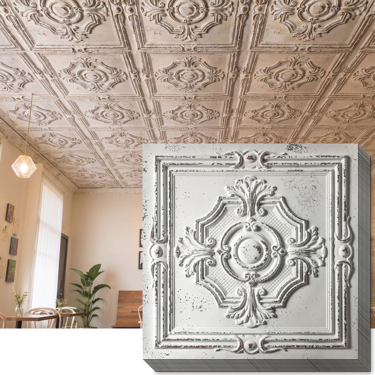 PAINTSDECOR PL38 Distress crack white black ceiling tiles
