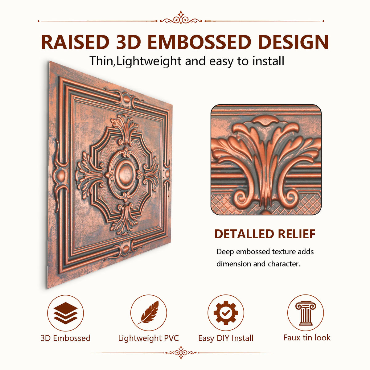 PAINTSDECOR PL38 Rustic copper ceiling tiles
