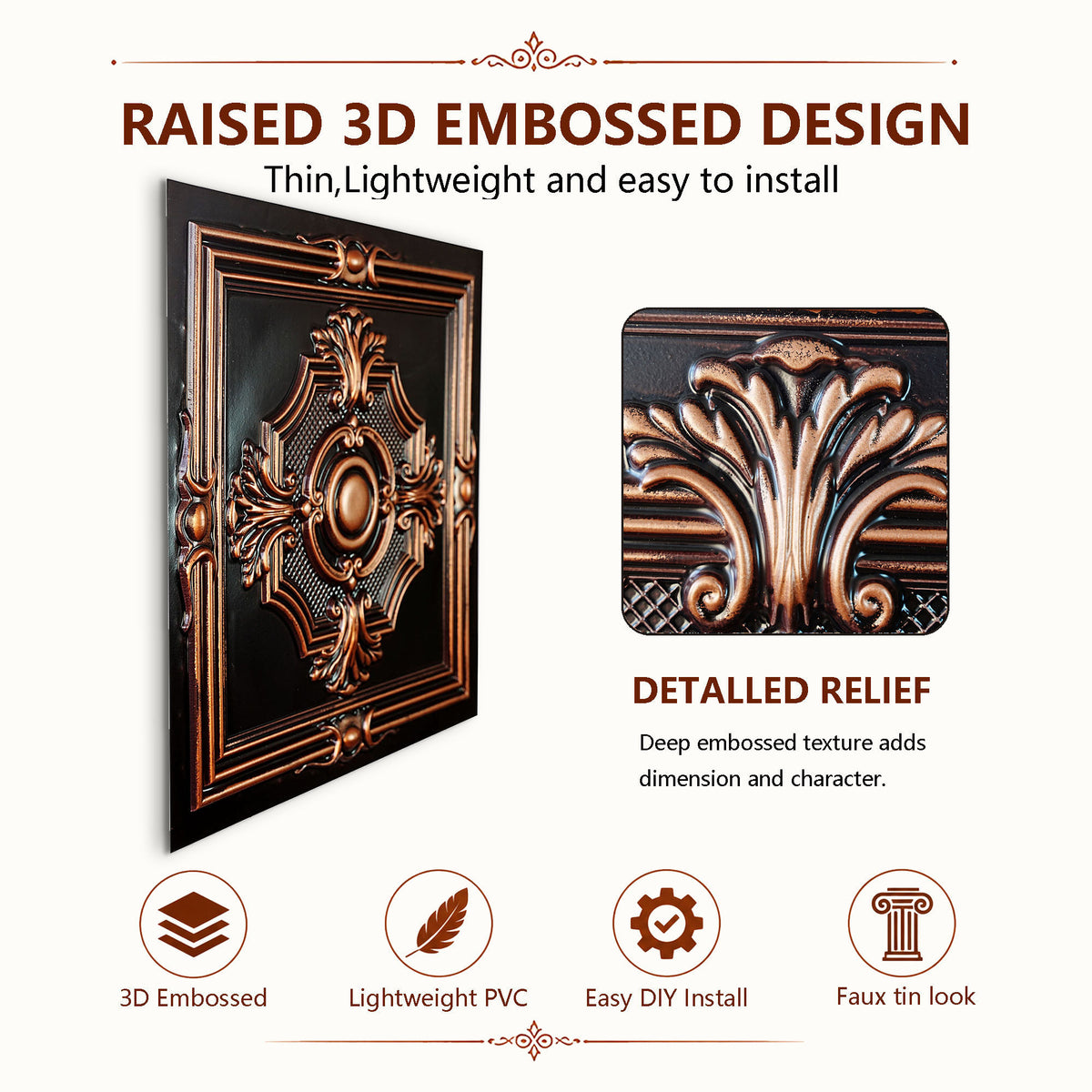 PAINTSDECOR PL38 Traditional copper ceiling tiles