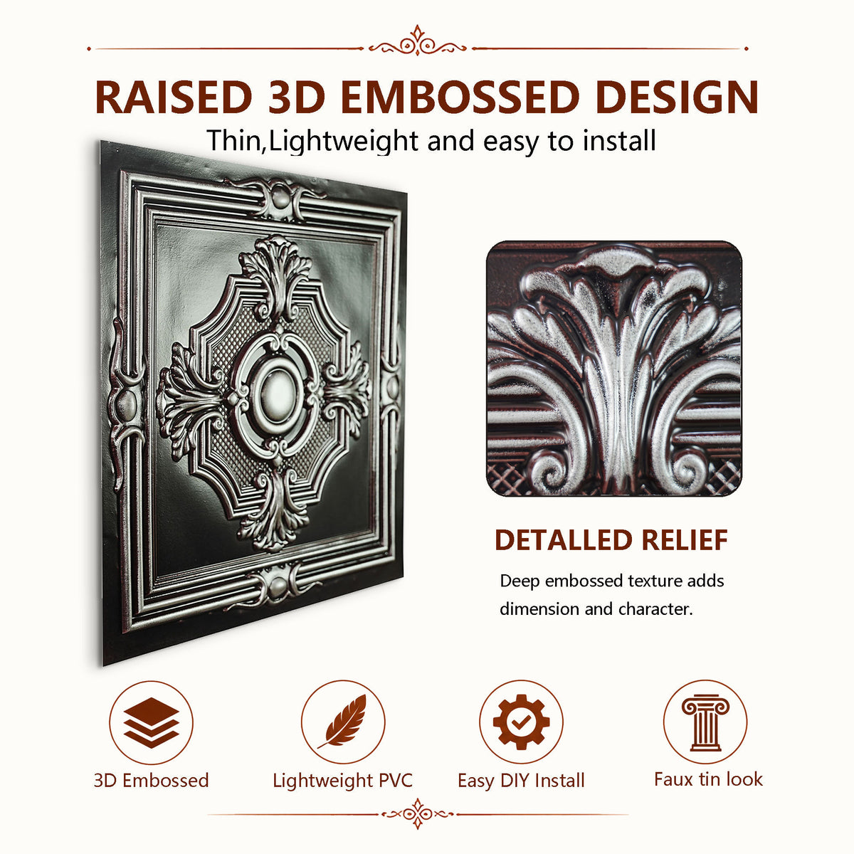 PAINTSDECOR PL38 Traditional silver ceiling tiles
