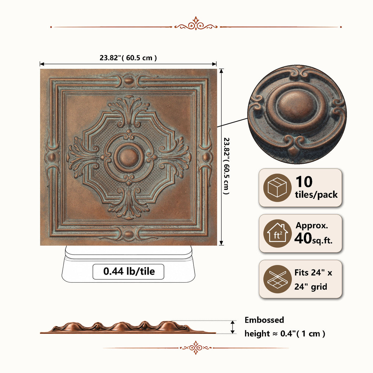 PAINTSDECOR PL38 Weathered copper ceiling tiles
