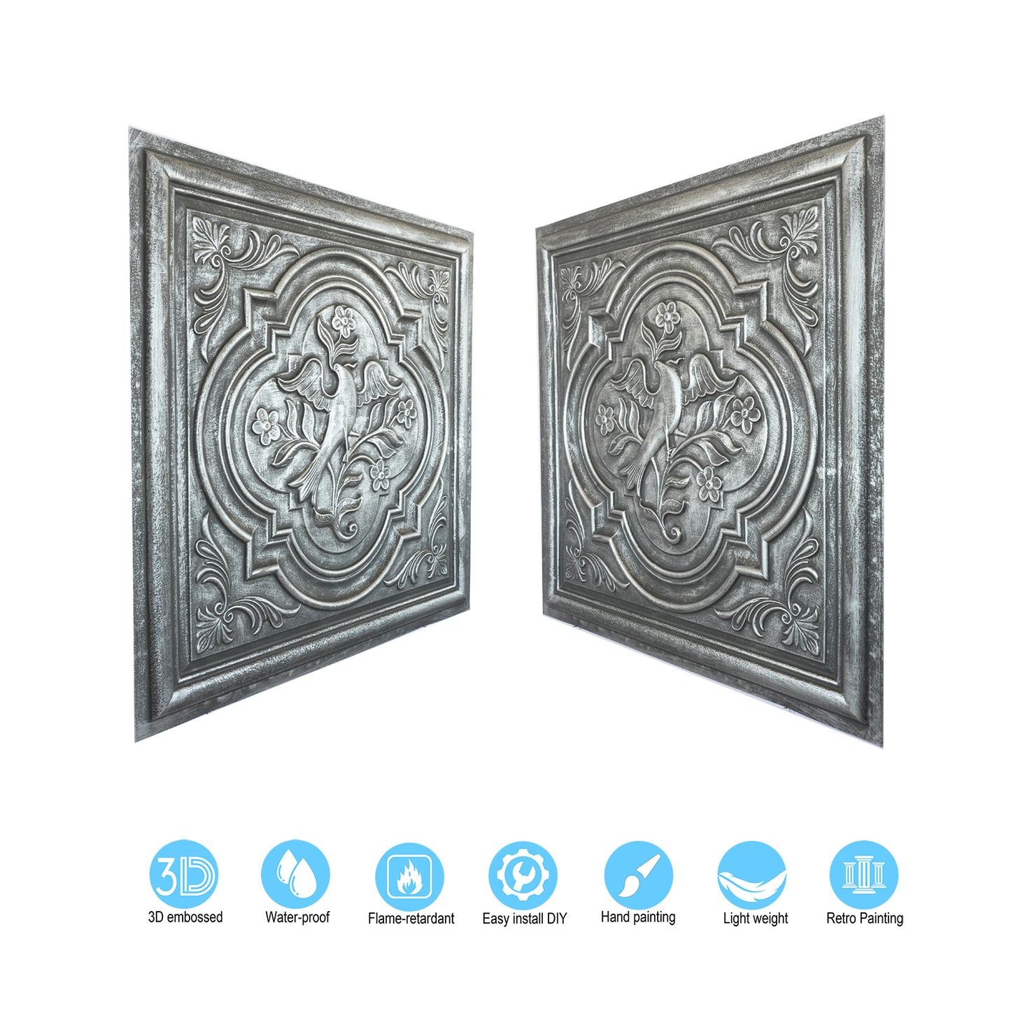 10tiles/lot DIY Faux Metal Ceiling Tile Panels for Café Bars, Studios and Artistic Interiors PL39