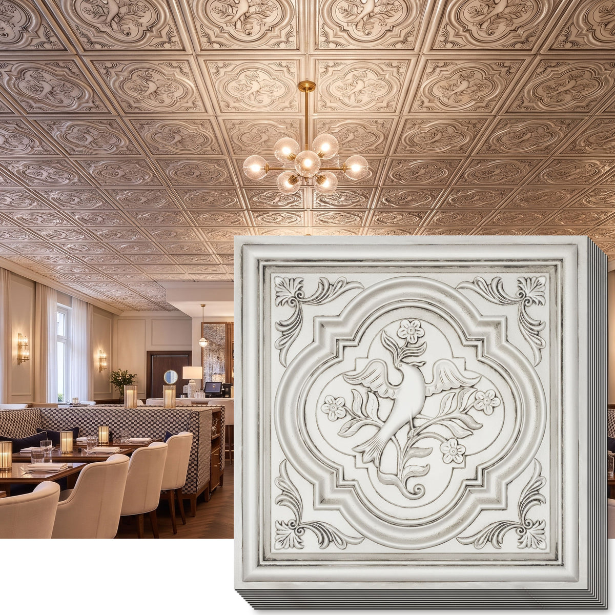 PAINTSDECOR PL39 Aged white ceiling tiles