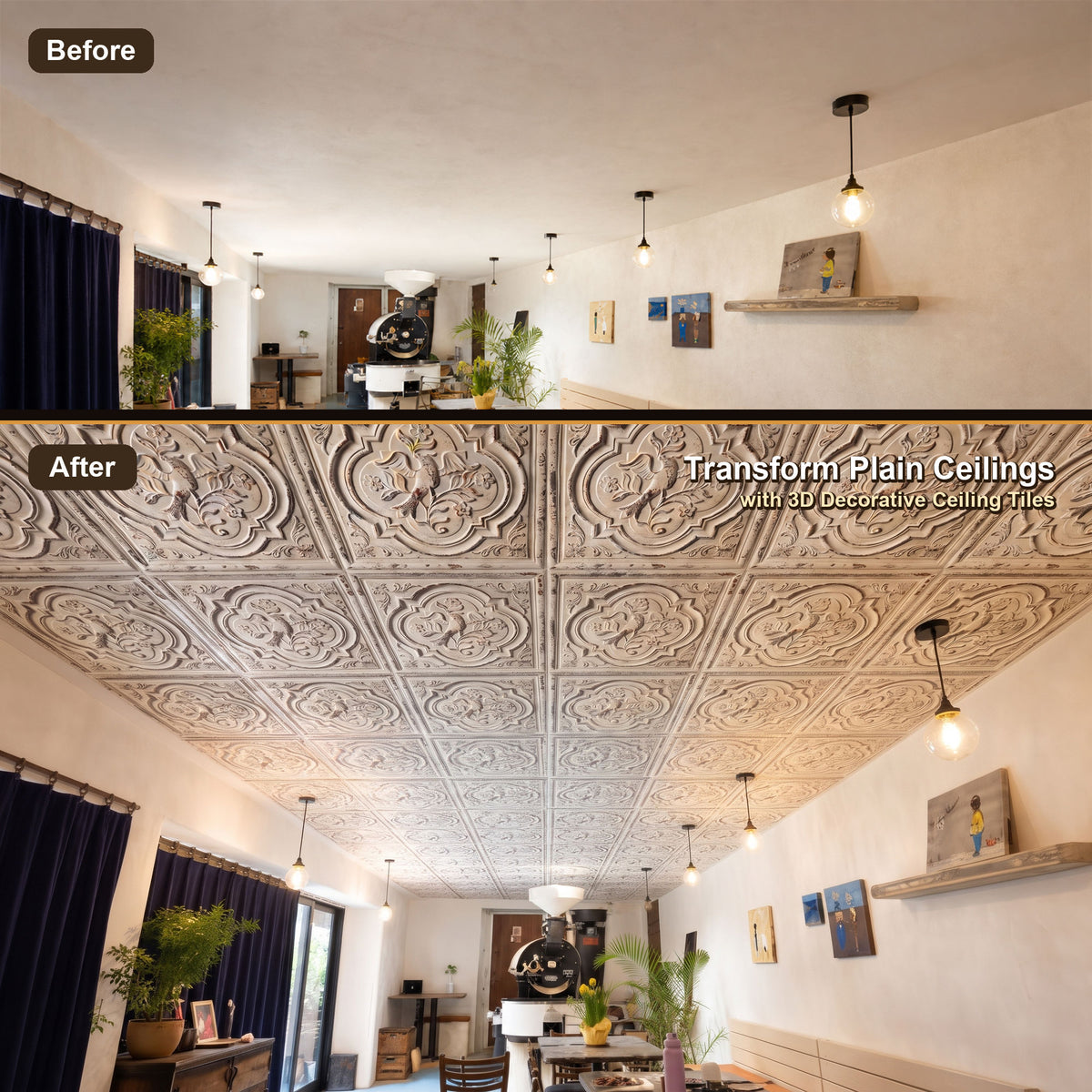 PAINTSDECOR PL39 Distress crack white black ceiling tiles