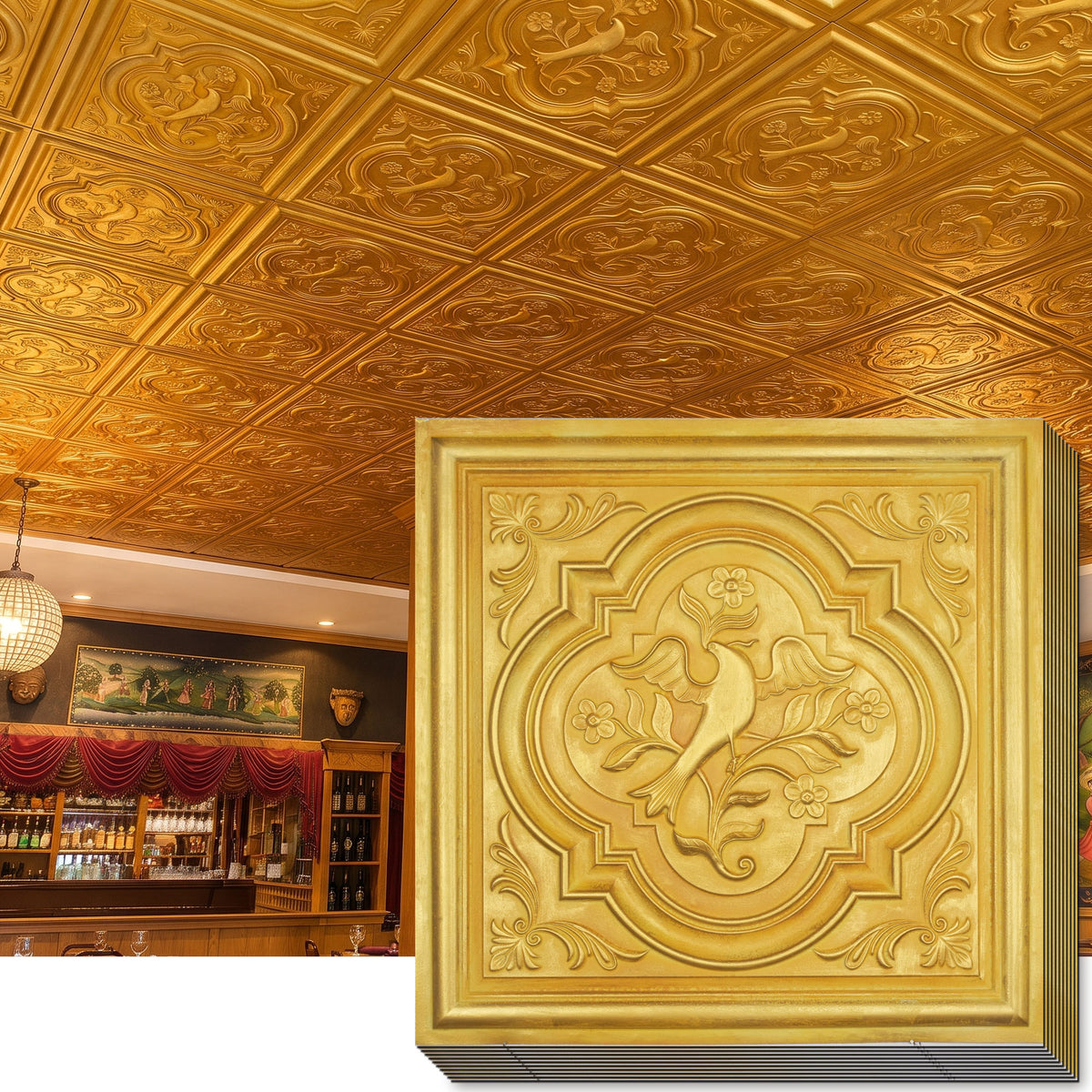PAINTSDECOR PL39 Golden ceiling tiles