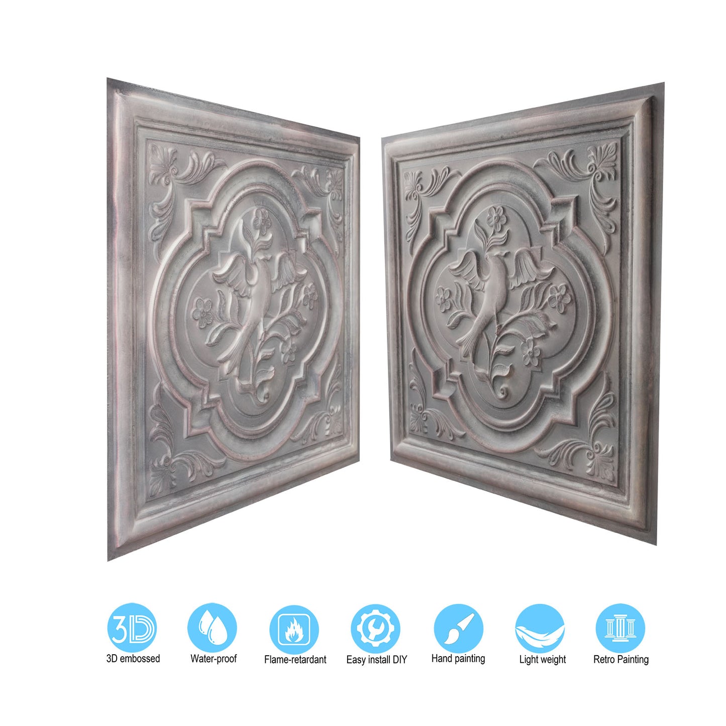 10tiles/lot DIY Faux Metal Ceiling Tile Panels for Café Bars, Studios and Artistic Interiors PL39